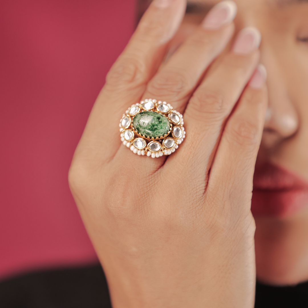 Green Stone Polki Ring Green Stone Polki Ring