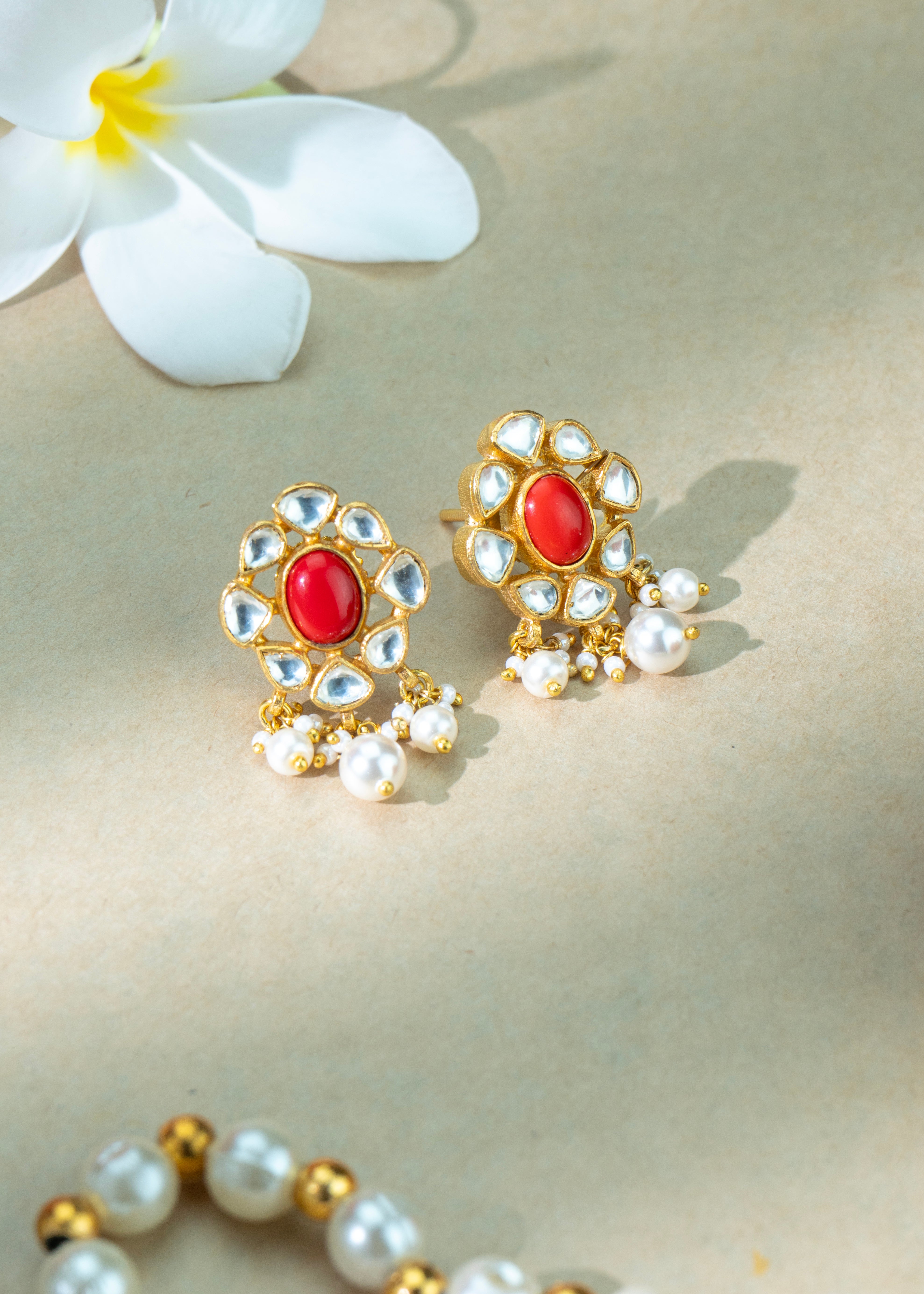 Red Stone Stud Earrings Red Stone Stud Earrings
