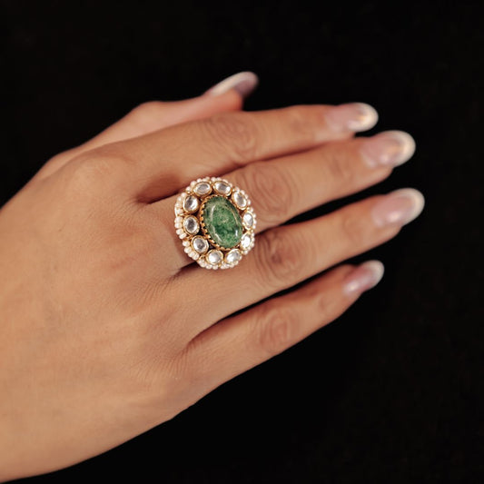 Green Stone Polki Ring