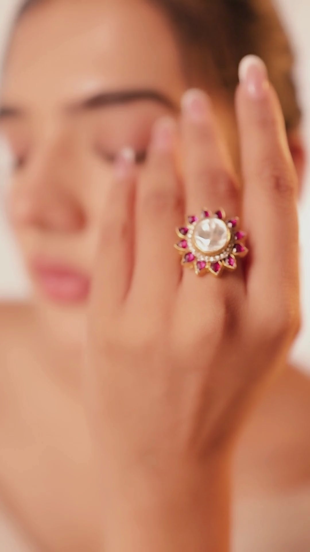 Pink Color Polki Ring