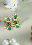 Kundan Earrings With Emerald Drops