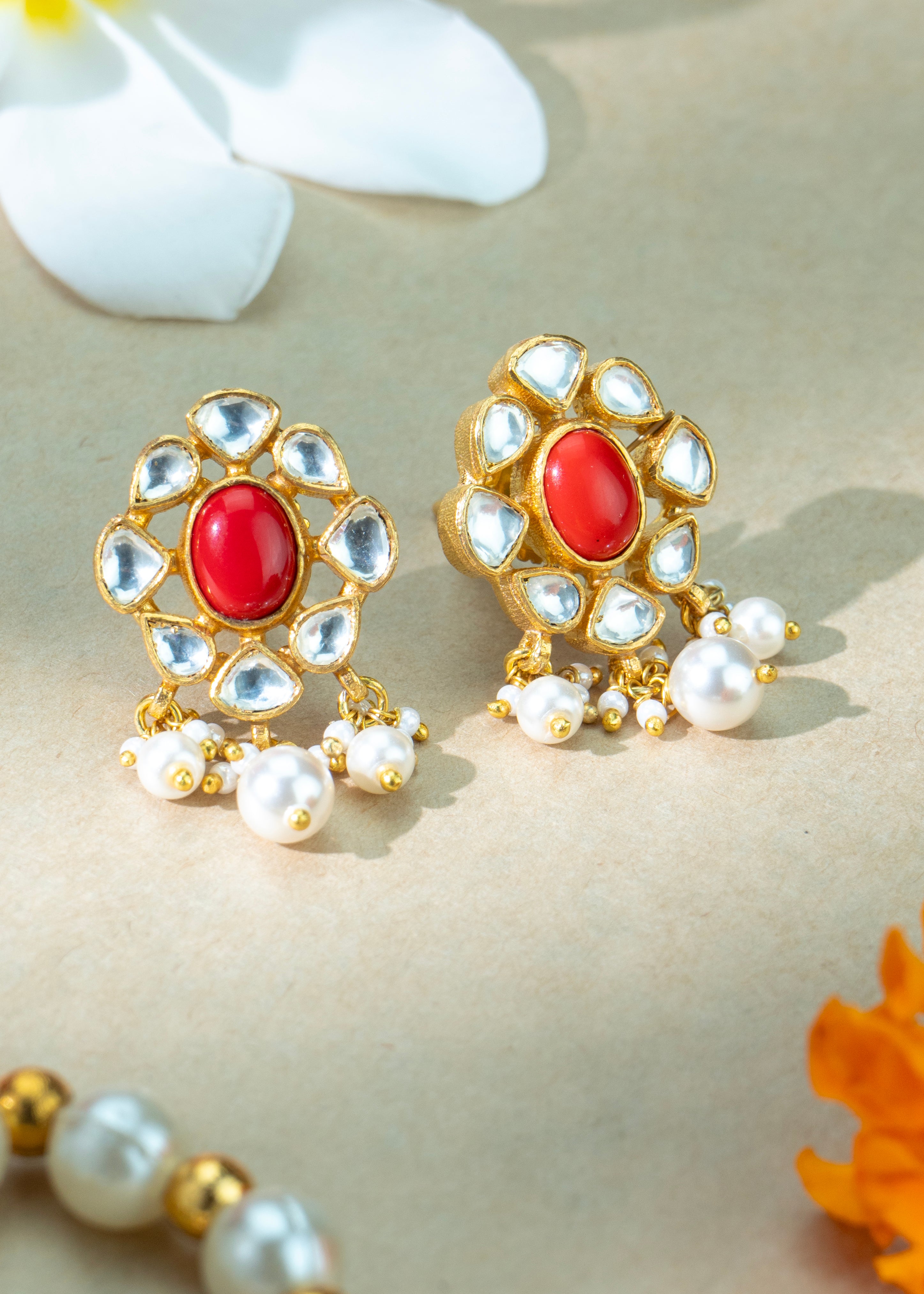 Red Stone Stud Earrings