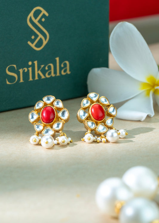 Red Stone Stud Earrings