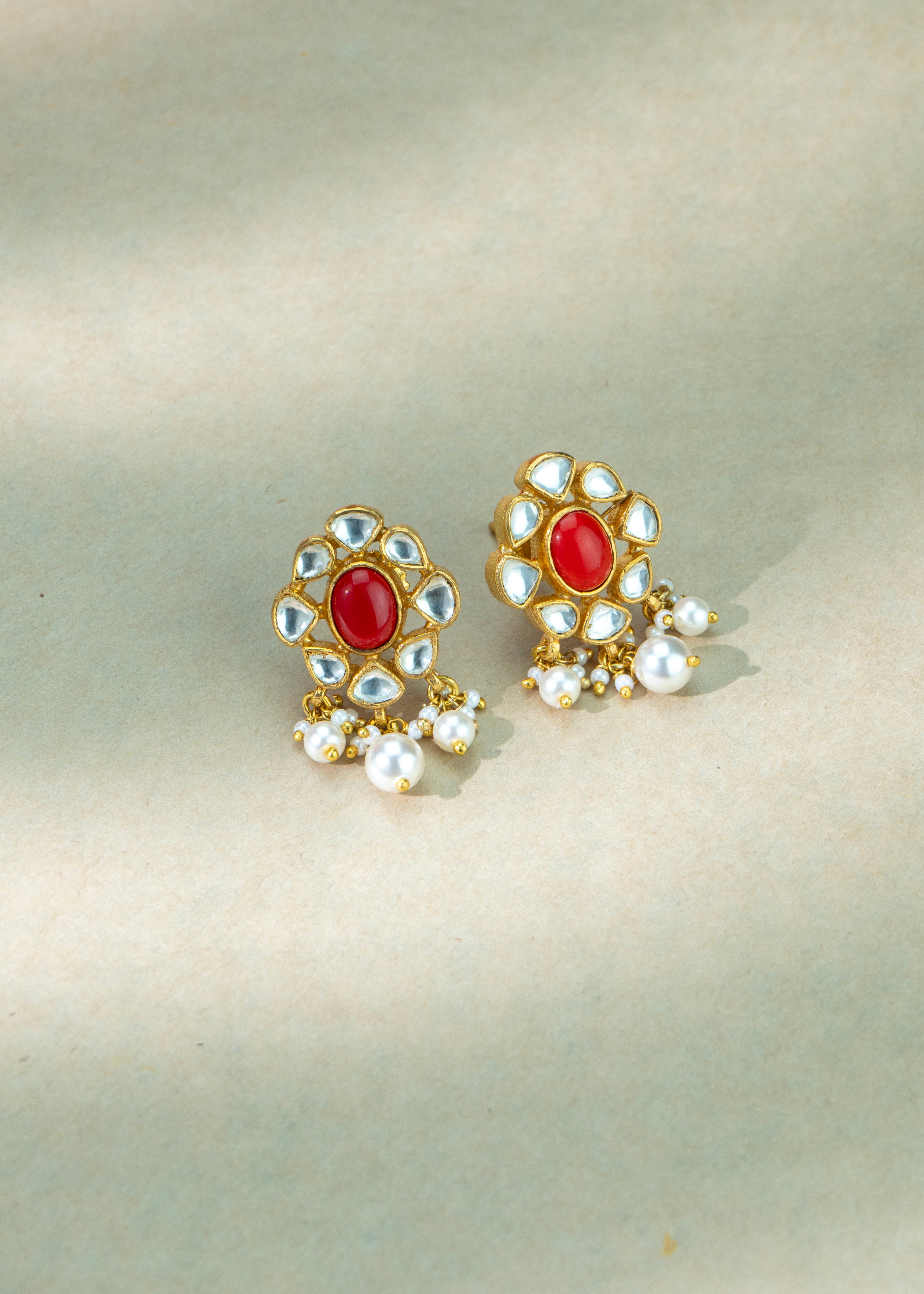 Red Stone Stud Earrings