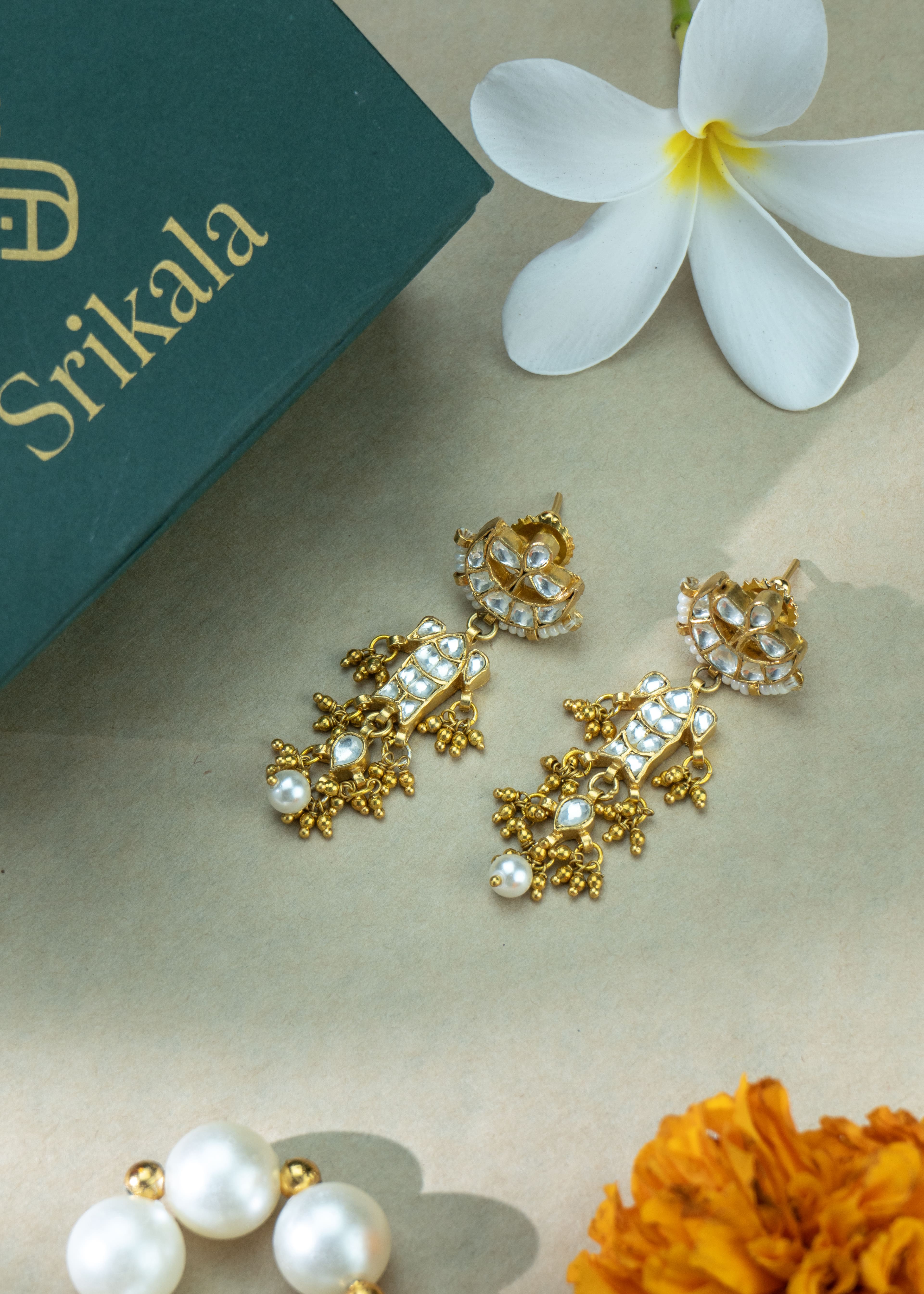Golden Kundan Elegance Drop Earrings